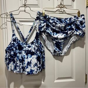 Tankini 2 PC Blue/White Tie-Dye Bikini Top & Bottom 4XL
